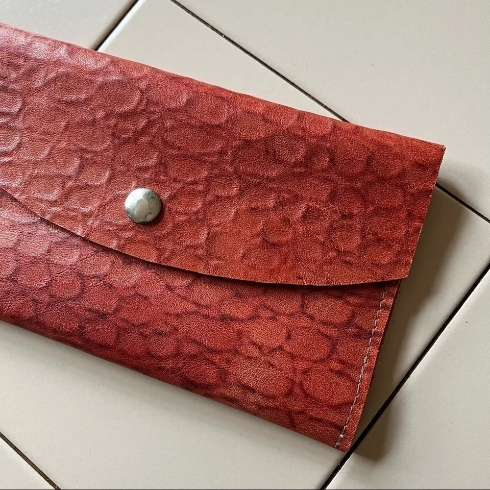 Leather Clutch Wallet in Red Brick
